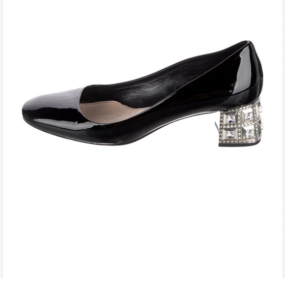 Miu Miu Black Patent with Crystal Embellishment Pumps - Picture 1 of 6
